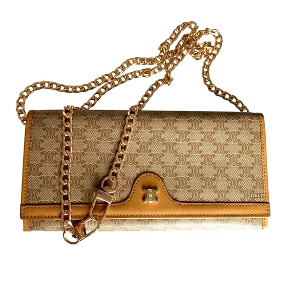 Celine Beige Macadam Coated Canvas and Leather Wallet with Chain - Picture 1 of 15